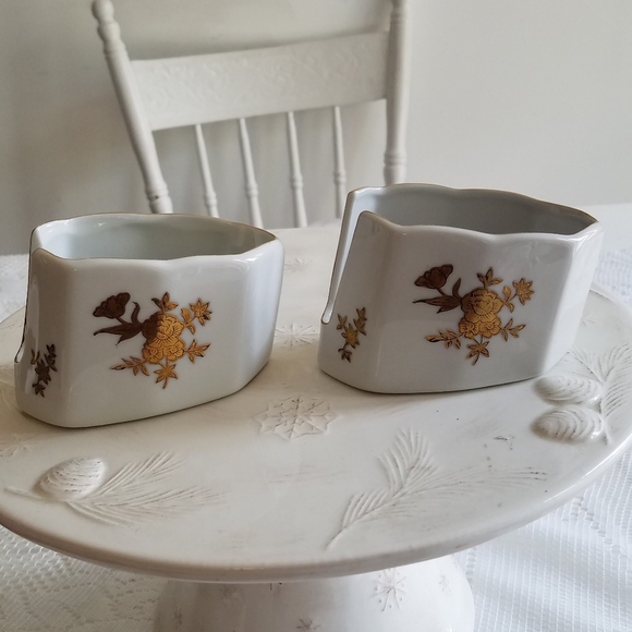 Set of 2 Vintage Japan Andrea By Sadek Gold Floral Design Spoon Utensil Holder - Picture 4 of 12